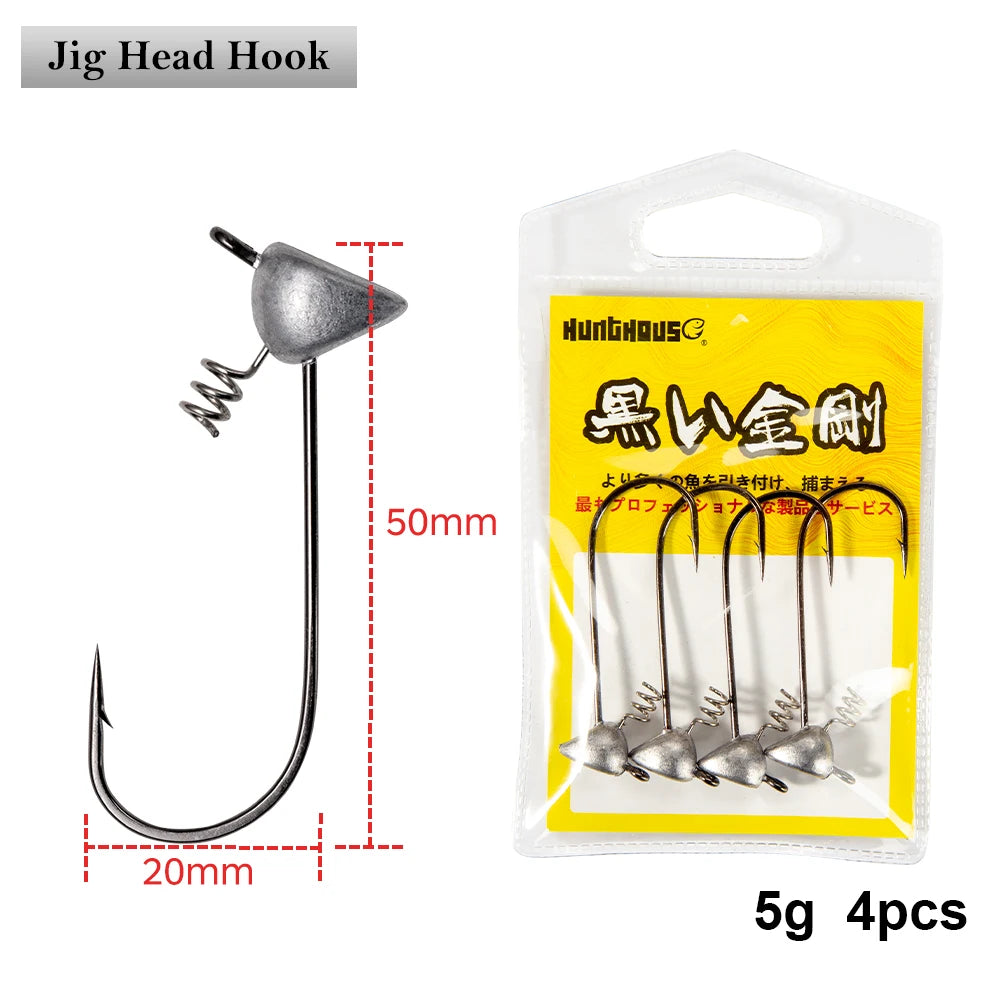 Hunthouse 3.5g 5g 6.5g 4pcs/bag shaky head jigs Soft Fishing hook Flat-Faced Shakey Jig Fishing Tackle for Lure Accessories