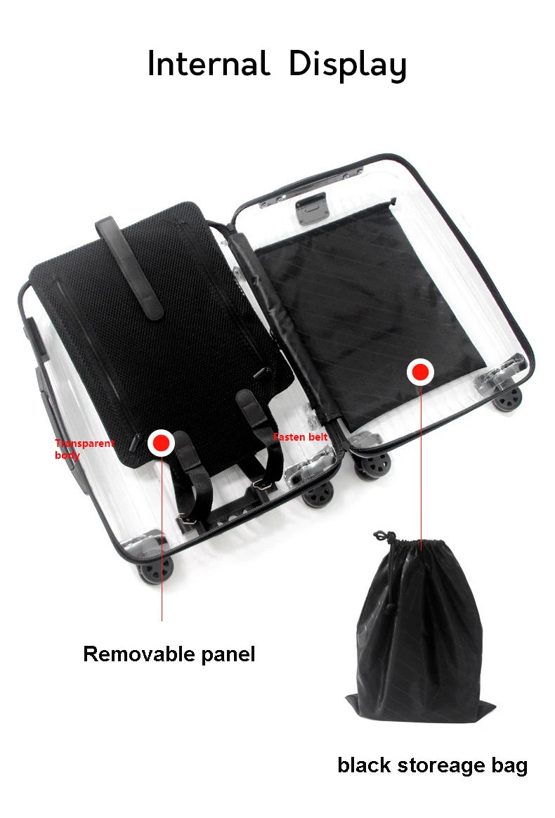 New Latest Luxury Transparent Suitcase Fashion Brand Rolling Luggage Boarding Trolley Case Men/Women Carry On Luggage Travel Box
