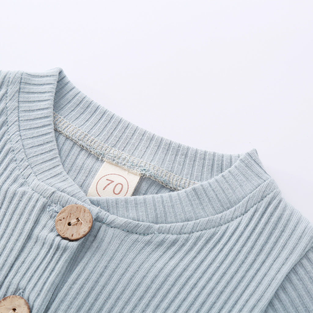 Infant Baby Knit Outfits Suits Buttons O-neck Ribbed solid clothes Long Sleeve Bodysuits Romper Top + Elastic Long Pant