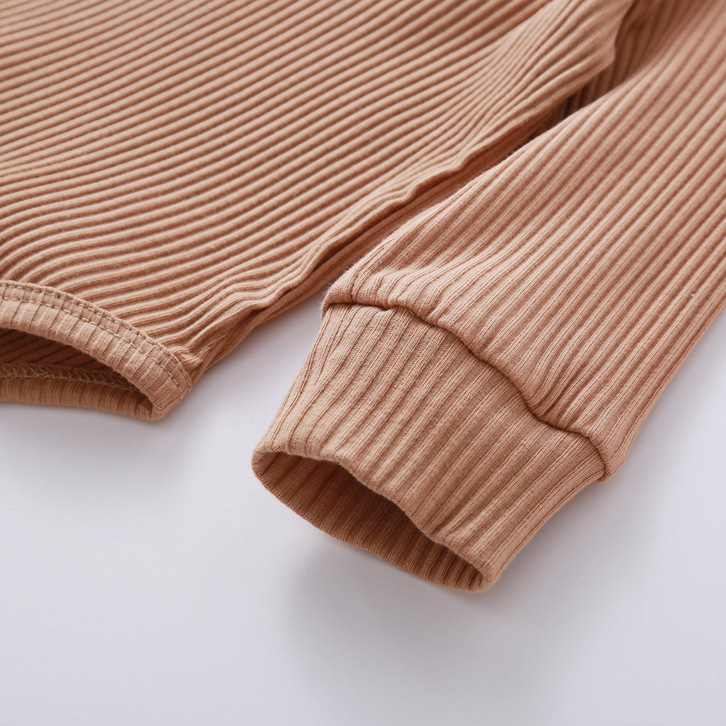 Infant Baby Knit Outfits Suits Buttons O-neck Ribbed solid clothes Long Sleeve Bodysuits Romper Top + Elastic Long Pant