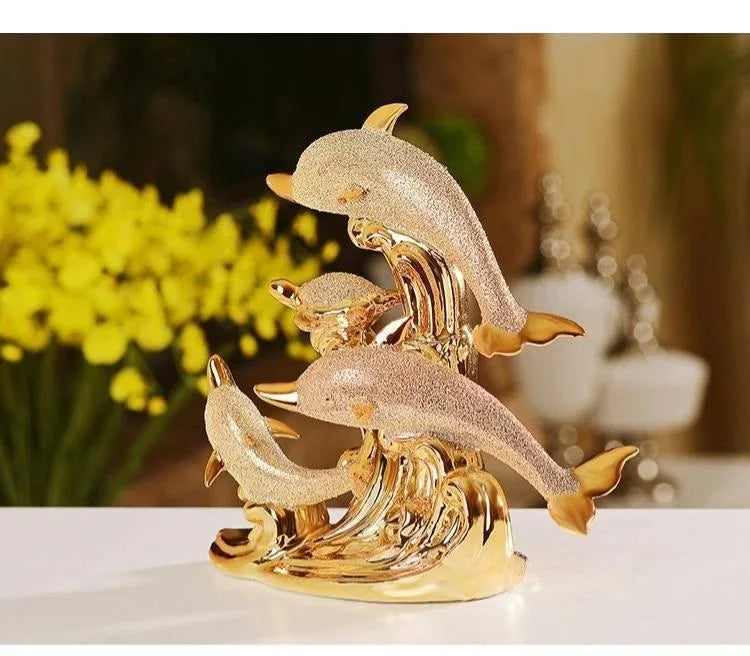 Wedding Decor Crafts Ceramic Creative Room Decoration Handicraft Gold Animal Porcelain Figurines Decorations