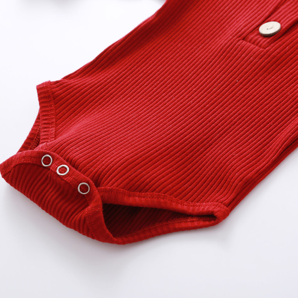 Infant Baby Knit Outfits Suits Buttons O-neck Ribbed solid clothes Long Sleeve Bodysuits Romper Top + Elastic Long Pant