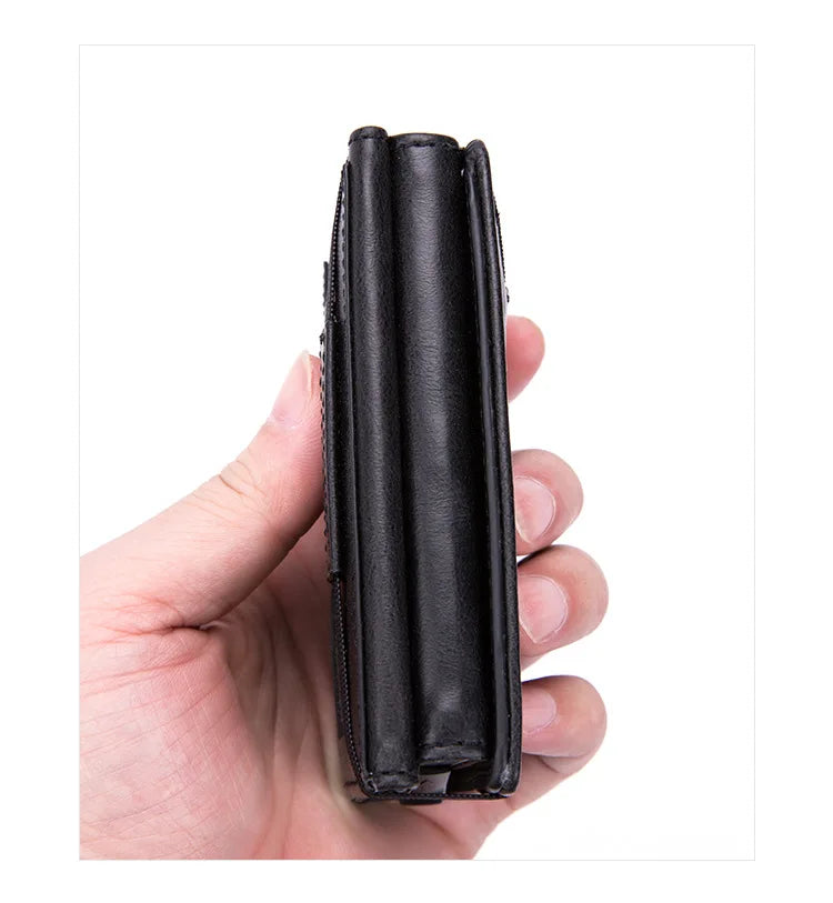 Zciti PU Leather Wallet Multifunctional Men Clutch Carbon Fiber Card Holder RFID Blocking Case Metal Box Female Bag Card Holder