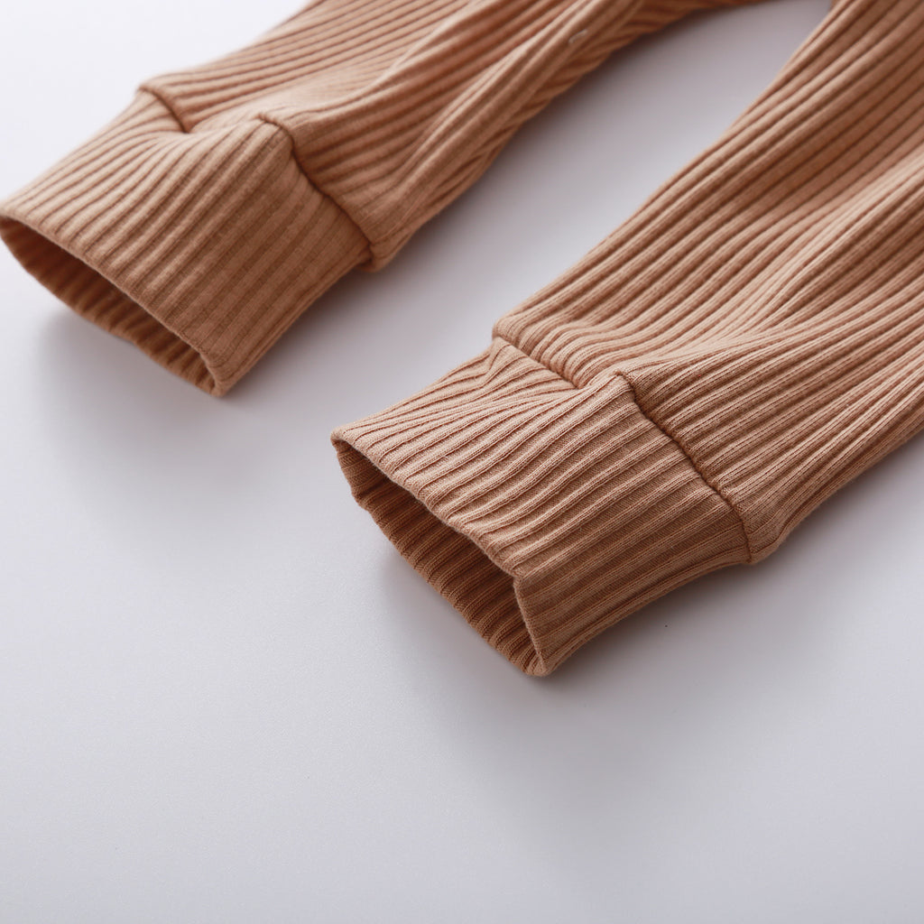 Infant Baby Knit Outfits Suits Buttons O-neck Ribbed solid clothes Long Sleeve Bodysuits Romper Top + Elastic Long Pant