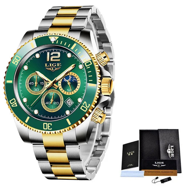 Mens Watches LIGE Top Brand Luxury Watch for Men Waterproof Sports Stainless Chronograph Quartz Wristwatch Relogio Masculino+Box