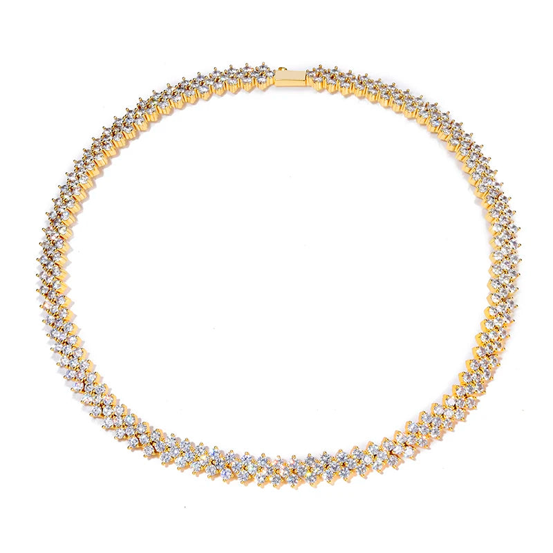 Hip Hop 10MM Bling Iced Out Rose Tennis Chain CZ Copper Setting AAA+ Cubic Zirconia Stones Chain Gold For Men Women Jewelry