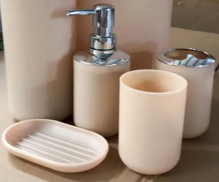 4pcs/Set Plastic Bathroom Set Toilet Brush Holder Toothbrush Glass Cup Soap Dispenser Soap Dish Bathroom Accessories