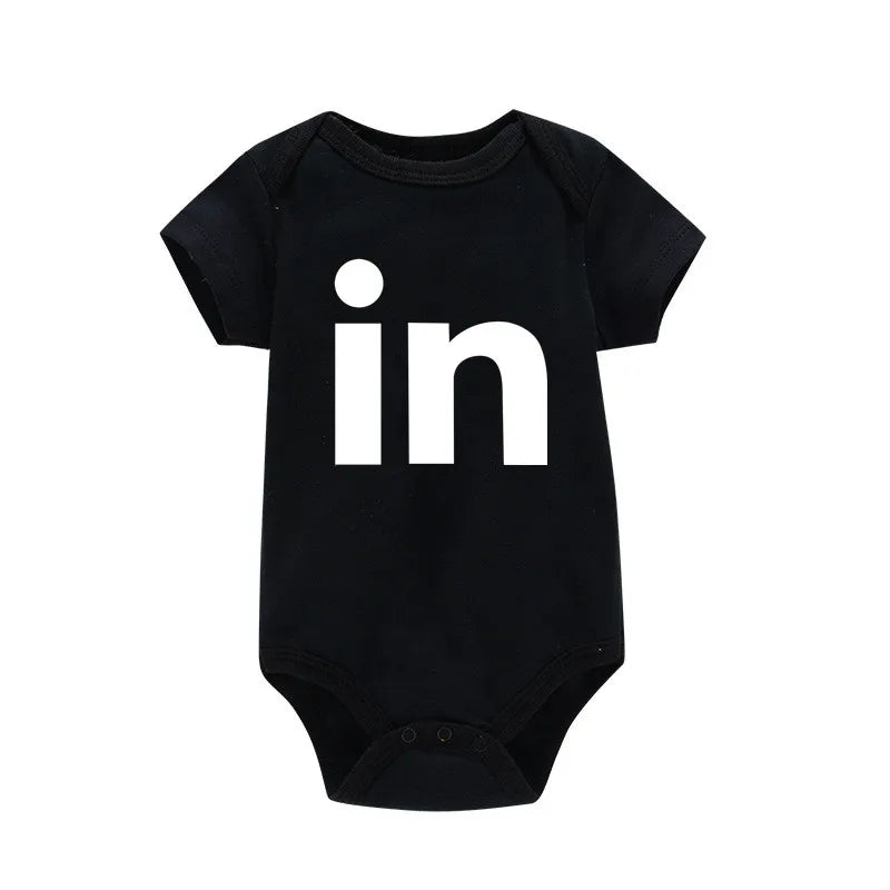TW &amp; IN Letter Print Newborn Infant Baby Boys Girls Black Bodysuit Twins Romper Jumpsuit Outfits Hipster Baby Clothes 0-24M