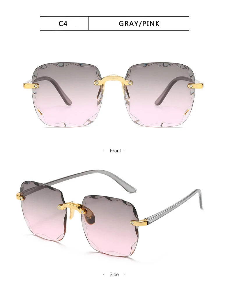 Square Rimless Sunglasses Women Luxury Brand Designer Summer Red Glasses Fashion Sun glasses For Men UV400 Shades Oculos