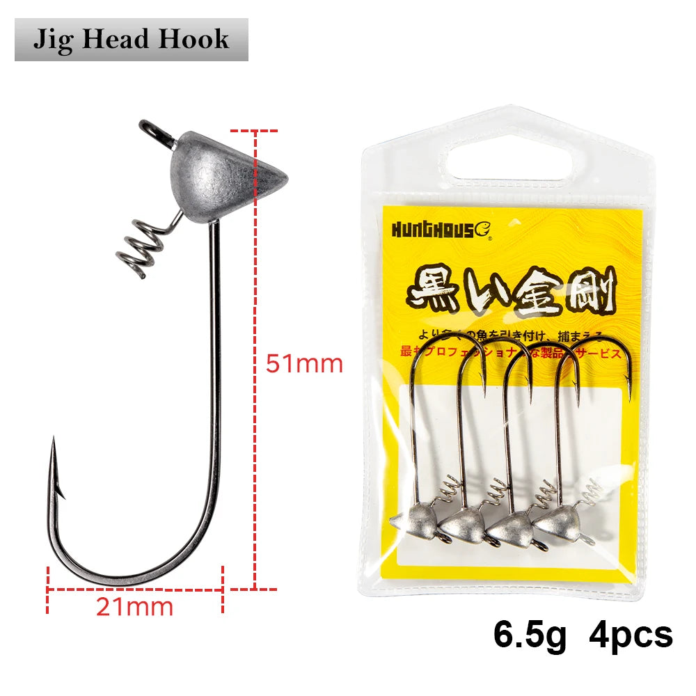 Hunthouse 3.5g 5g 6.5g 4pcs/bag shaky head jigs Soft Fishing hook Flat-Faced Shakey Jig Fishing Tackle for Lure Accessories