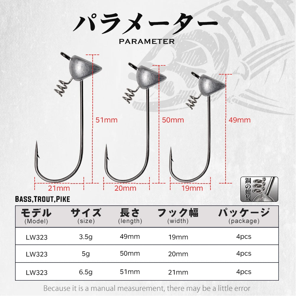 Hunthouse 3.5g 5g 6.5g 4pcs/bag shaky head jigs Soft Fishing hook Flat-Faced Shakey Jig Fishing Tackle for Lure Accessories