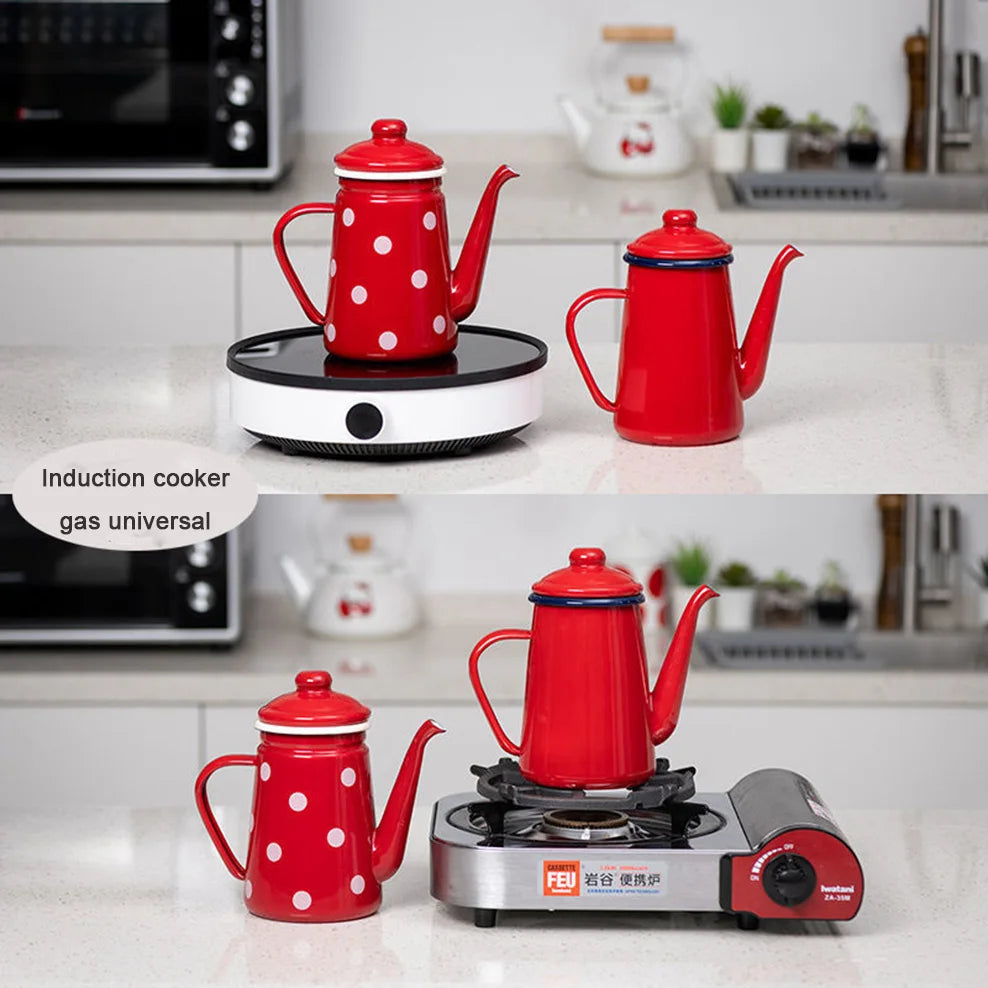 1.1L, Enamel hand brewing coffee pot,  Japanese style large capacity cold kettle, Narrow mouth oil can for kitchen, Coffee tool