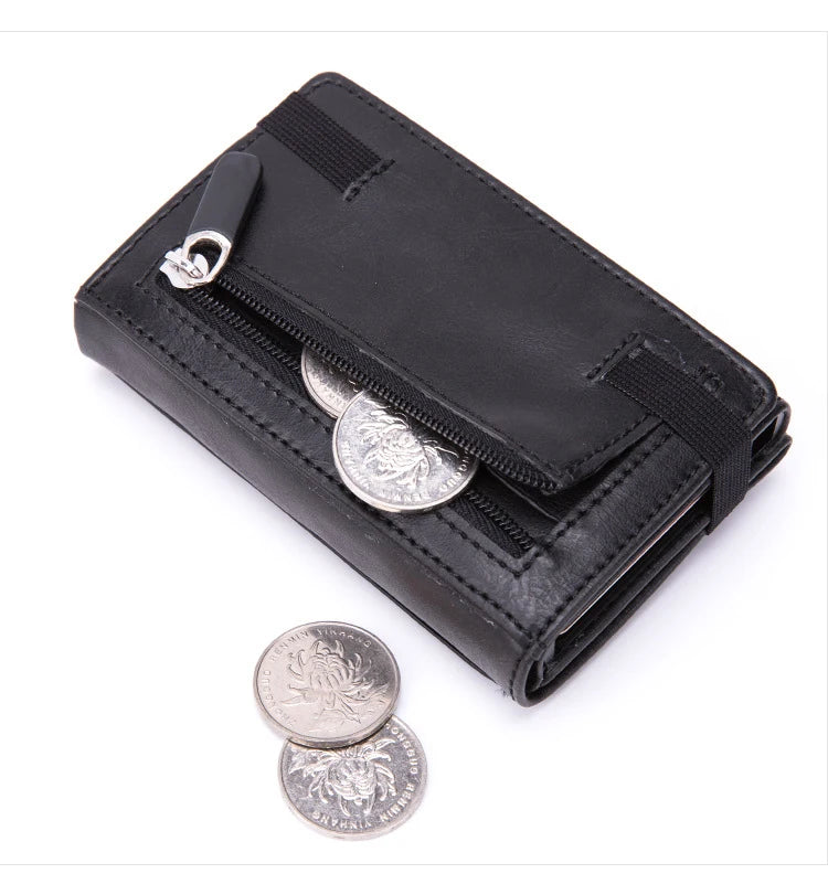 Zciti PU Leather Wallet Multifunctional Men Clutch Carbon Fiber Card Holder RFID Blocking Case Metal Box Female Bag Card Holder