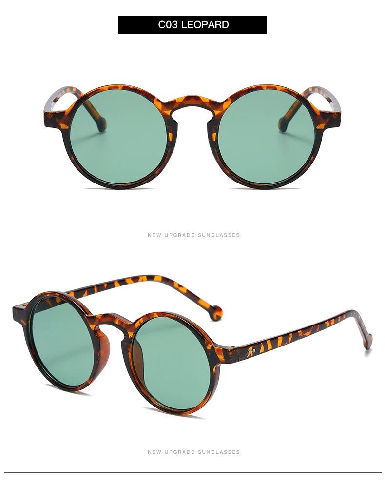 Small Round Sunglasses Women Vintage Brand Designer Brown Sun Glasses Round Frame Rivet Shades Female Ladies UV400