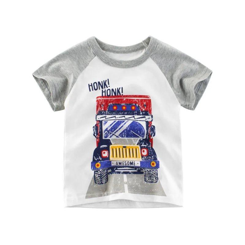 Baby Boys Clothes T-Shirts for 1 2 3 4 5 6 7 8 Years 100% Cotton Short Sleeve Car Bus Fire Truck Cartoon  Kids Summer Clothing