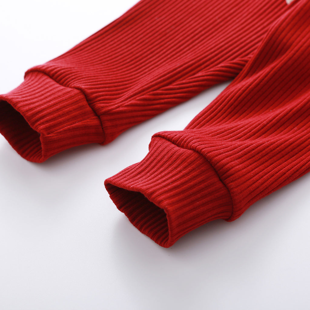 Infant Baby Knit Outfits Suits Buttons O-neck Ribbed solid clothes Long Sleeve Bodysuits Romper Top + Elastic Long Pant