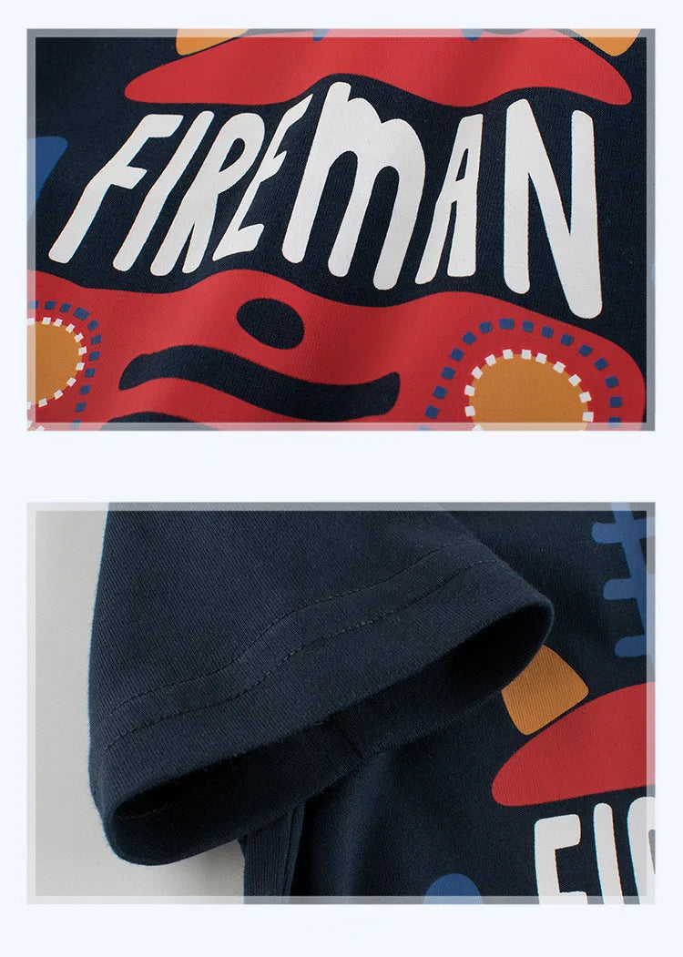 Baby Boys Clothes T-Shirts for 1 2 3 4 5 6 7 8 Years 100% Cotton Short Sleeve Car Bus Fire Truck Cartoon  Kids Summer Clothing