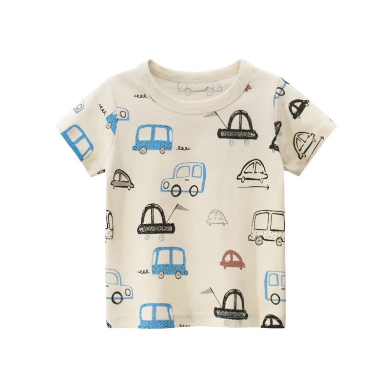Baby Boys Clothes T-Shirts for 1 2 3 4 5 6 7 8 Years 100% Cotton Short Sleeve Car Bus Fire Truck Cartoon  Kids Summer Clothing