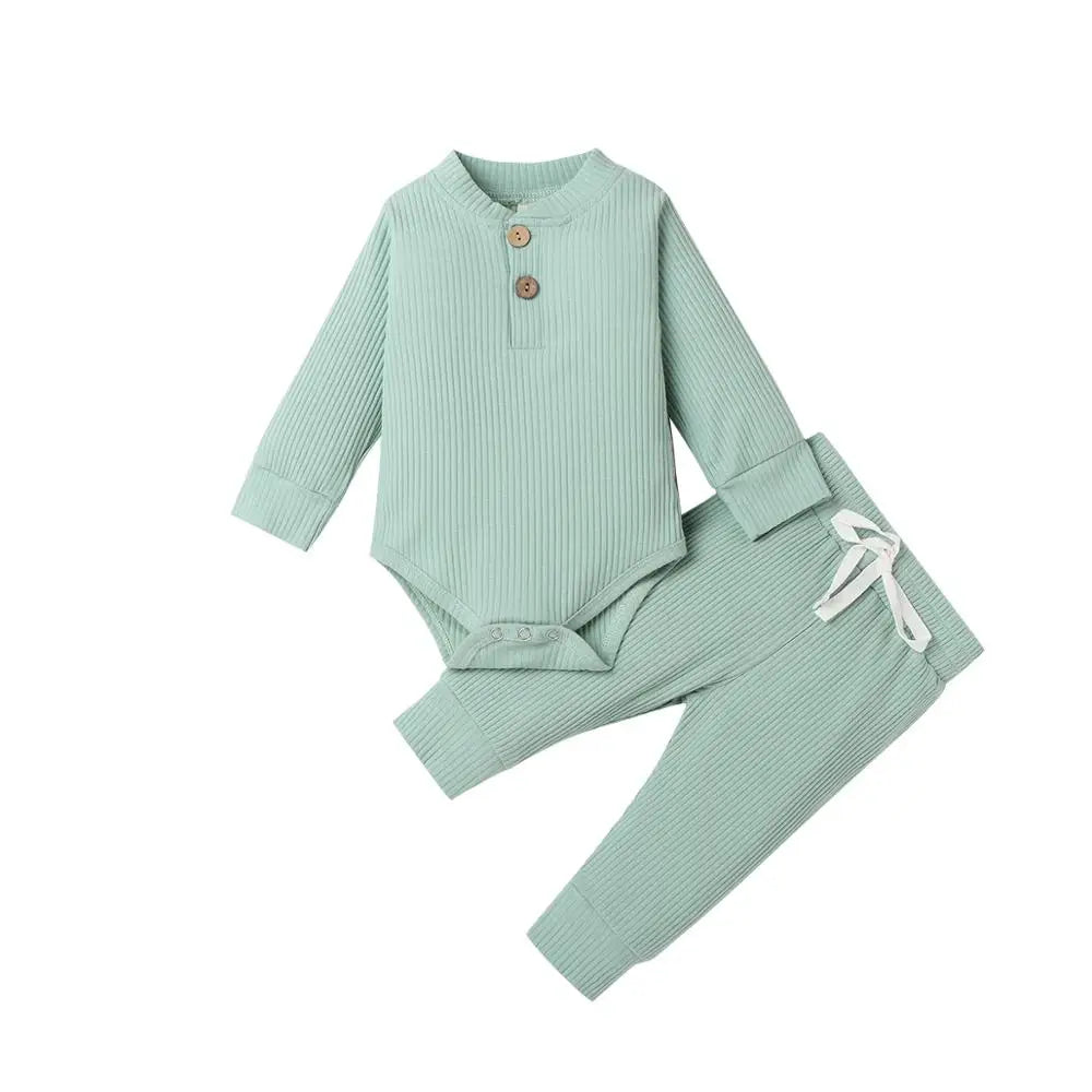 16 Colors Baby Solid Knit Sets Newborn Infant Girls Boys Fall Winter Long Sleeve Romper + Elastic Pants Toddler Outfit 0-24M
