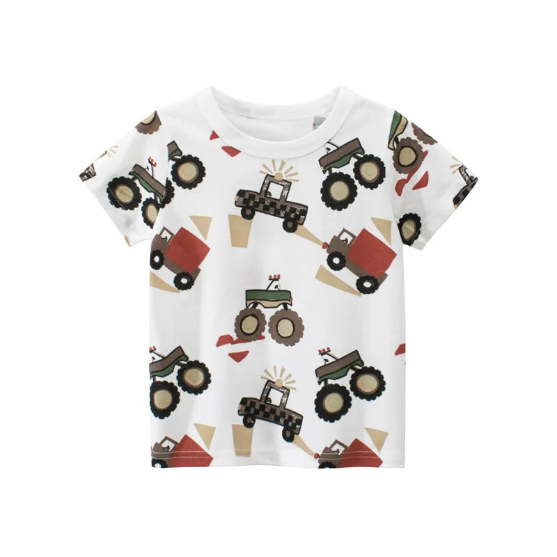 Baby Boys Clothes T-Shirts for 1 2 3 4 5 6 7 8 Years 100% Cotton Short Sleeve Car Bus Fire Truck Cartoon  Kids Summer Clothing