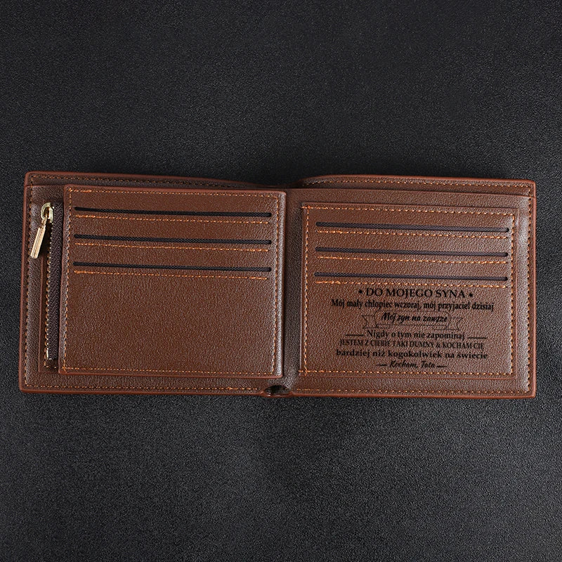 Engraving Picture Wallet DIY Customized Image Carving Text Men's  Short Slim Three Fold Leather Father's Day Zipper Coin Purse