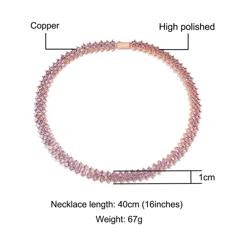 Hip Hop 10MM Bling Iced Out Rose Tennis Chain CZ Copper Setting AAA+ Cubic Zirconia Stones Chain Gold For Men Women Jewelry