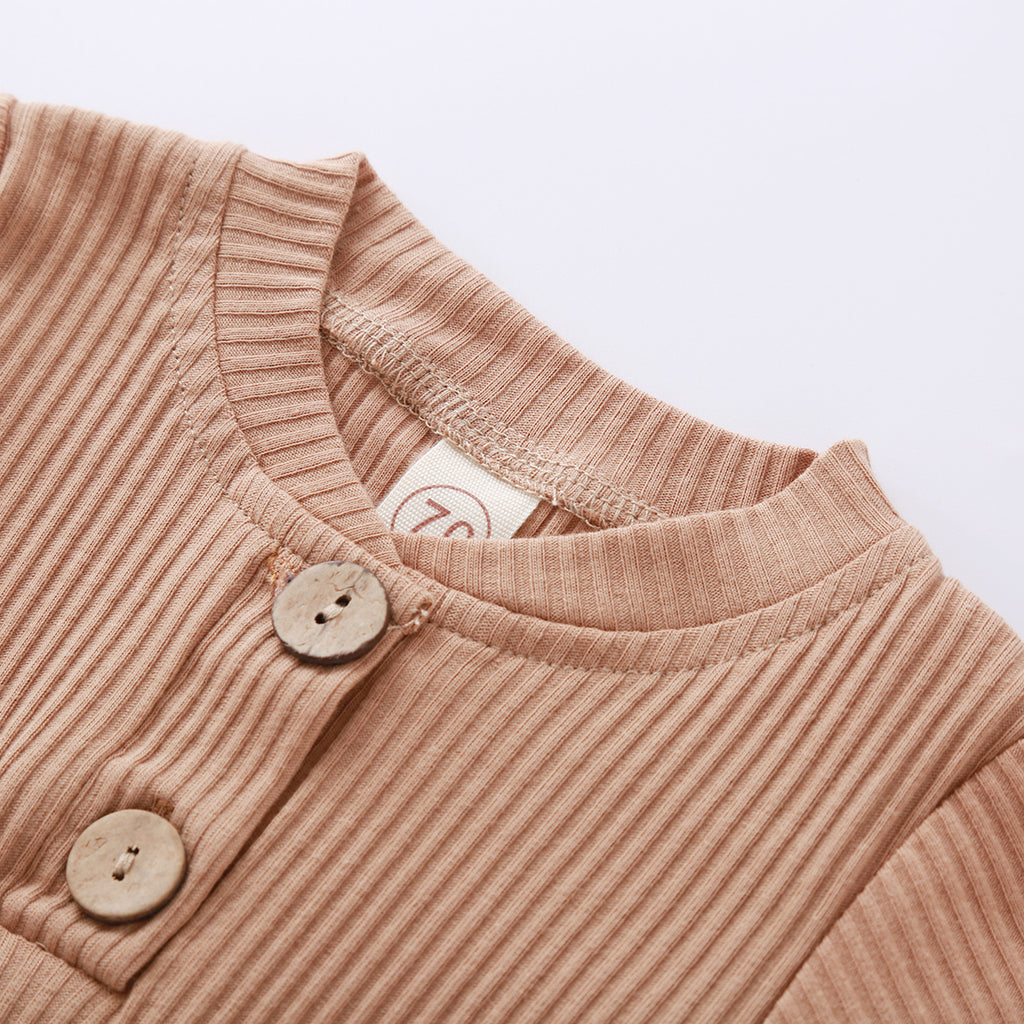 Infant Baby Knit Outfits Suits Buttons O-neck Ribbed solid clothes Long Sleeve Bodysuits Romper Top + Elastic Long Pant