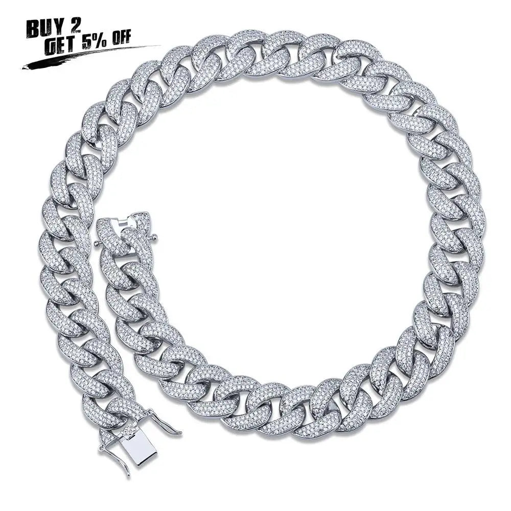 JINAO New 18MM Maimi Cuban Link Chain Necklace &Rose Color Iced Out Cubic Zircon Hip Hop Jewelry For Men Women Gift