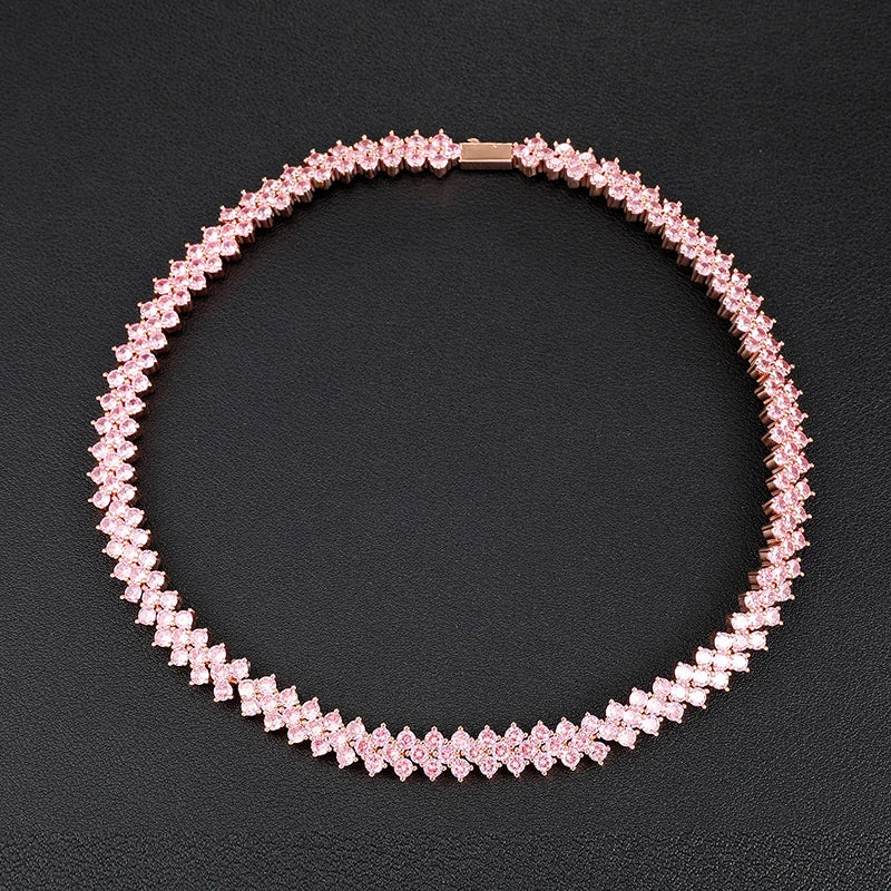 Hip Hop 10MM Bling Iced Out Rose Tennis Chain CZ Copper Setting AAA+ Cubic Zirconia Stones Chain Gold For Men Women Jewelry