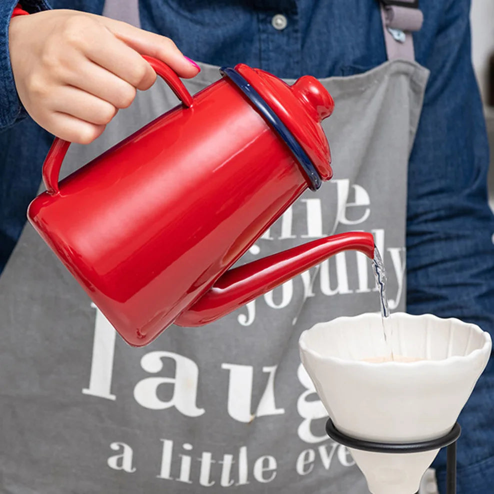 1.1L, Enamel hand brewing coffee pot,  Japanese style large capacity cold kettle, Narrow mouth oil can for kitchen, Coffee tool