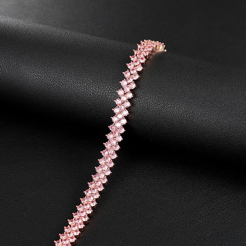 Hip Hop 10MM Bling Iced Out Rose Tennis Chain CZ Copper Setting AAA+ Cubic Zirconia Stones Chain Gold For Men Women Jewelry