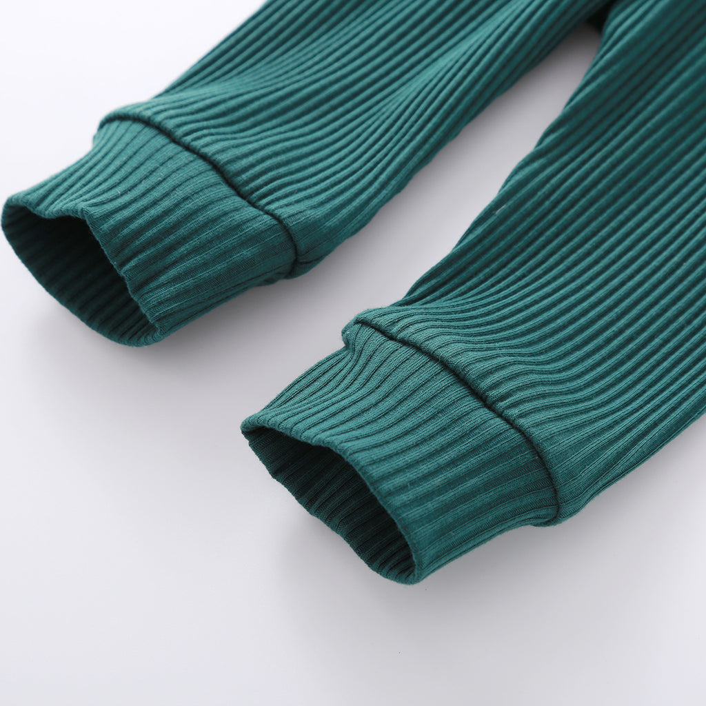 Infant Baby Knit Outfits Suits Buttons O-neck Ribbed solid clothes Long Sleeve Bodysuits Romper Top + Elastic Long Pant