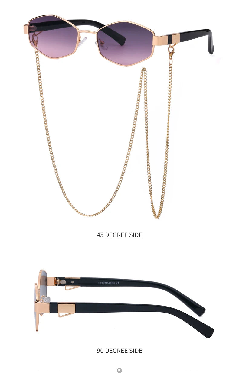 Sexy Small Frame Hexagon Sunglasses Women With Chain 2025 Luxury Brand Designer Punk Sun Glasses For Ladies Shades Gafas De Sol