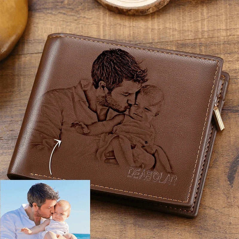Customized Picture Wallet Men Business Short Ultra-Thin Fashion Bi-Fold Diy Personality Photo Carved Text Purse Anniversary Gift