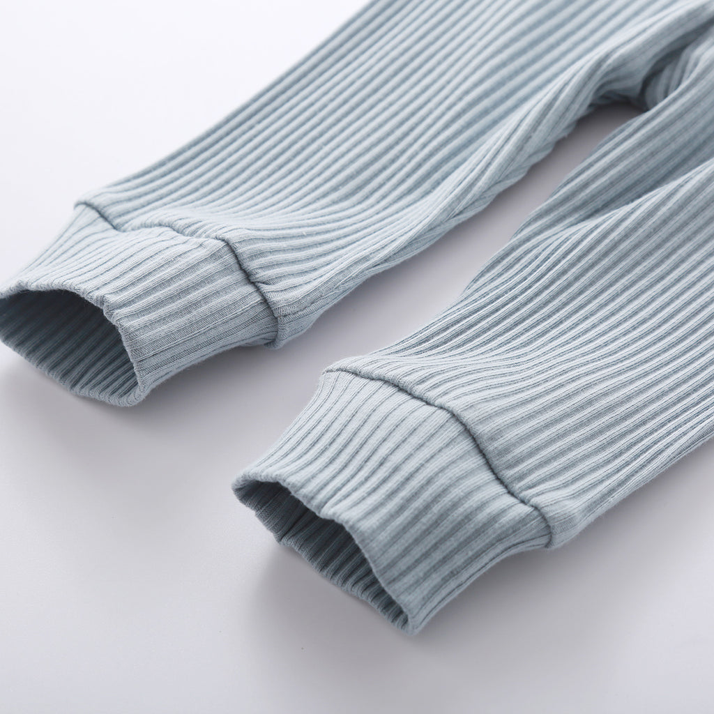 Infant Baby Knit Outfits Suits Buttons O-neck Ribbed solid clothes Long Sleeve Bodysuits Romper Top + Elastic Long Pant