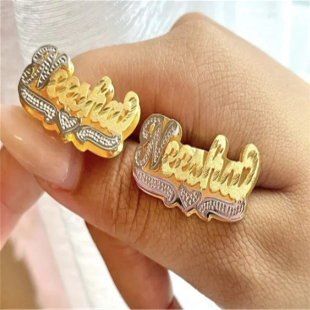Double Layer Nameplate Earrings Personalized Custom Name Two-Color Ear Studs For Women Letter Name Earrings