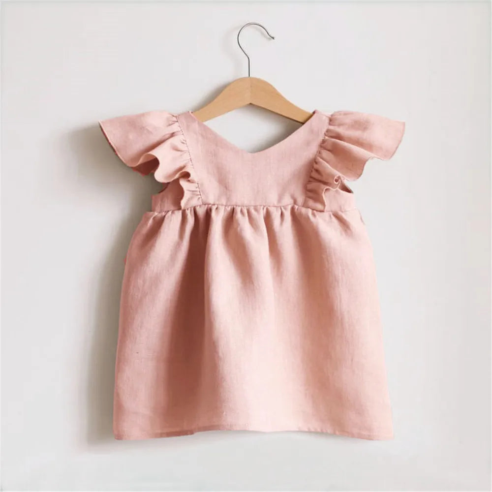 Newborn Girls Summer Clothes Linen Striped Baby Girl Dress For 0-3Y Toddler Girls Clothes Baby Birthday Party Dress