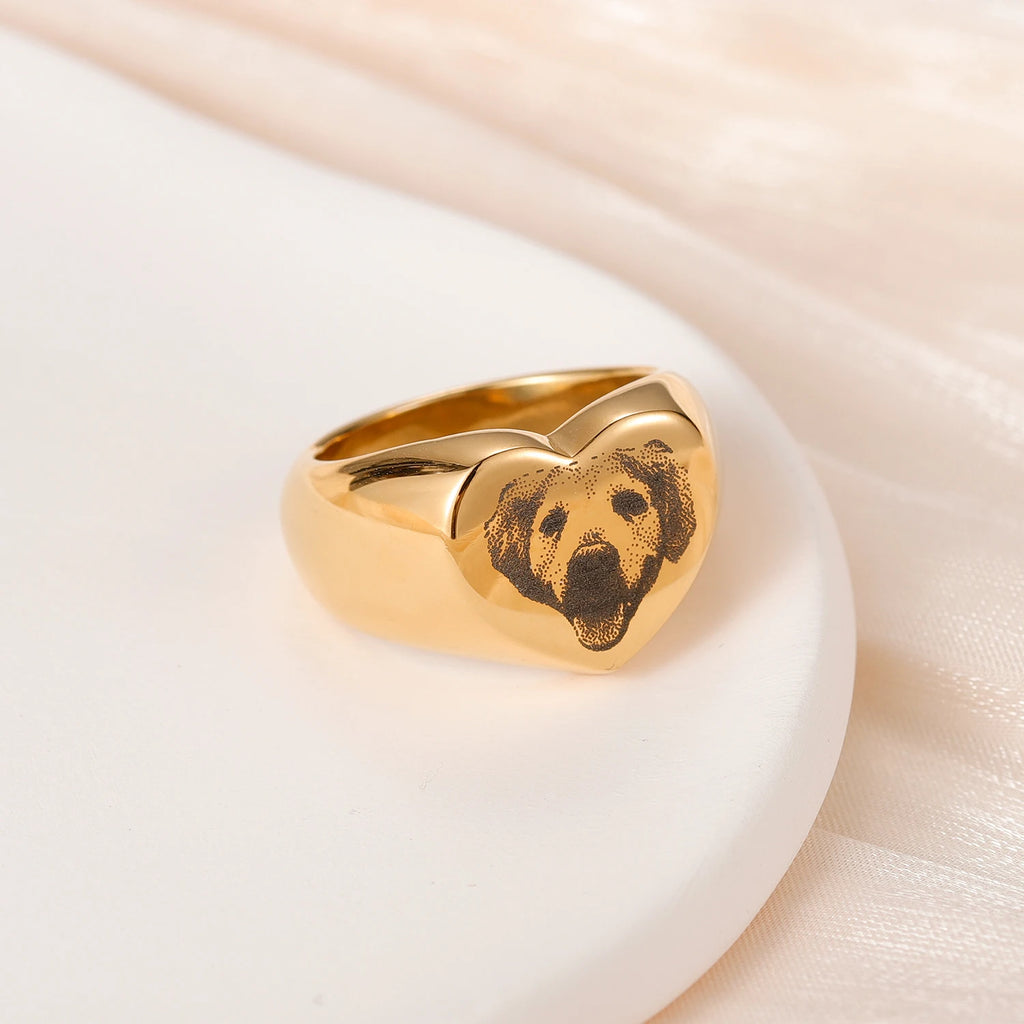 Signet Custom Pet Portrait Ring Personalized Minimalist Rings Gifts for Pets Dog Ring Signet Ring Jewelry Dog Pet Lover Gifts
