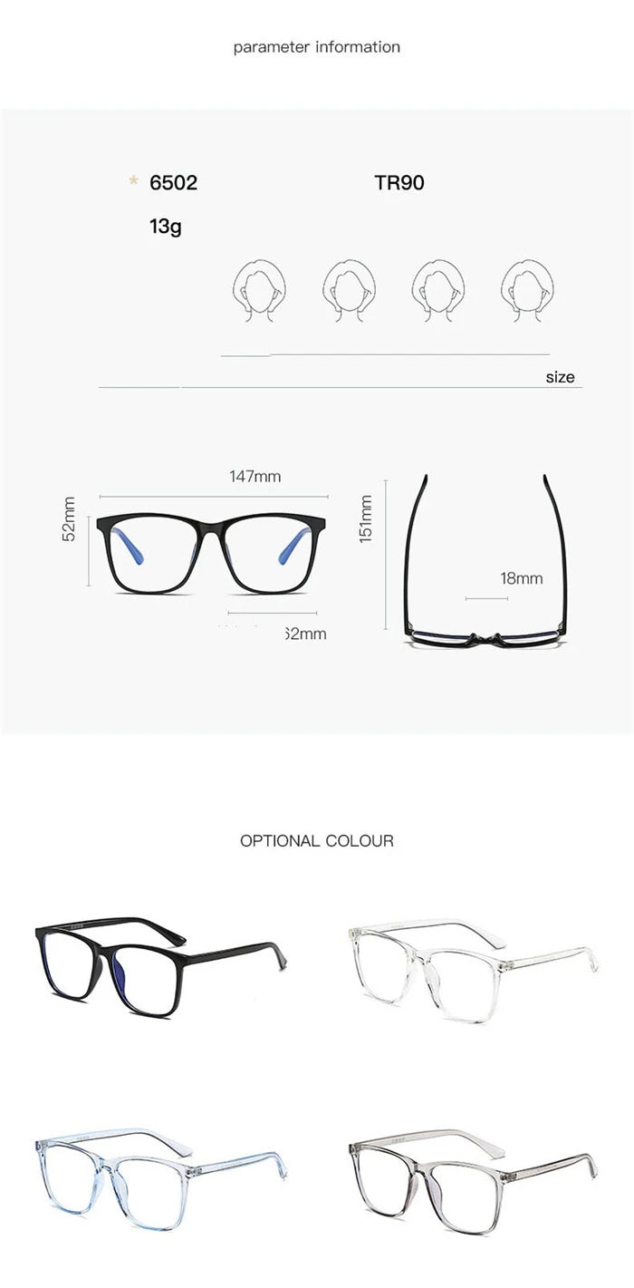 TR90 Big Frame Square Prescription Glasses With Degree Anti Blue Rays/Photochromic/Shortsighted/Hyperopia Progressive Eyeglasses