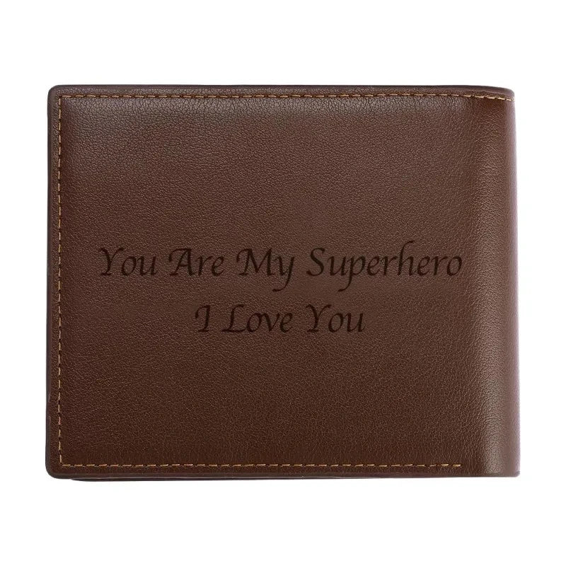 Engraving Picture Wallet DIY Customized Image Carving Text Men's  Short Slim Three Fold Leather Father's Day Zipper Coin Purse
