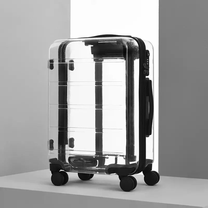New Latest Luxury Transparent Suitcase Fashion Brand Rolling Luggage Boarding Trolley Case Men/Women Carry On Luggage Travel Box
