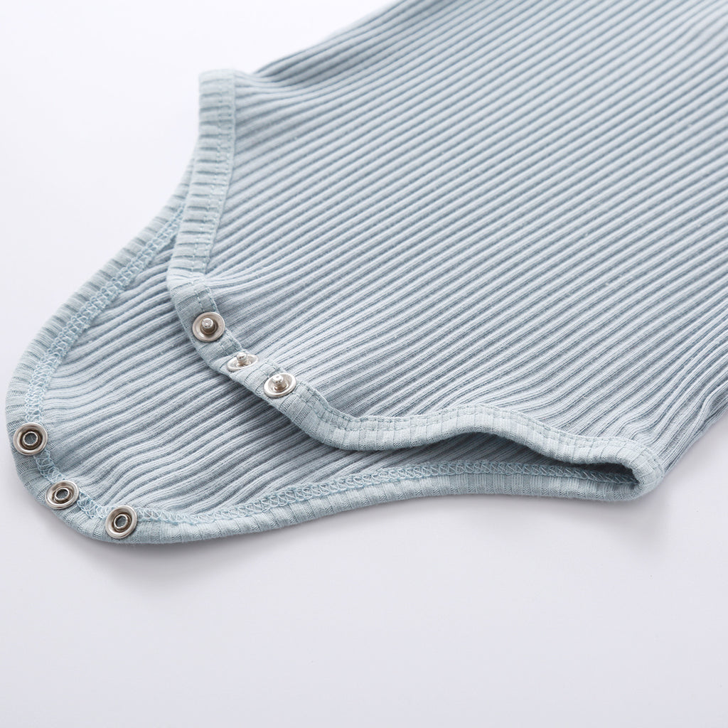 Infant Baby Knit Outfits Suits Buttons O-neck Ribbed solid clothes Long Sleeve Bodysuits Romper Top + Elastic Long Pant