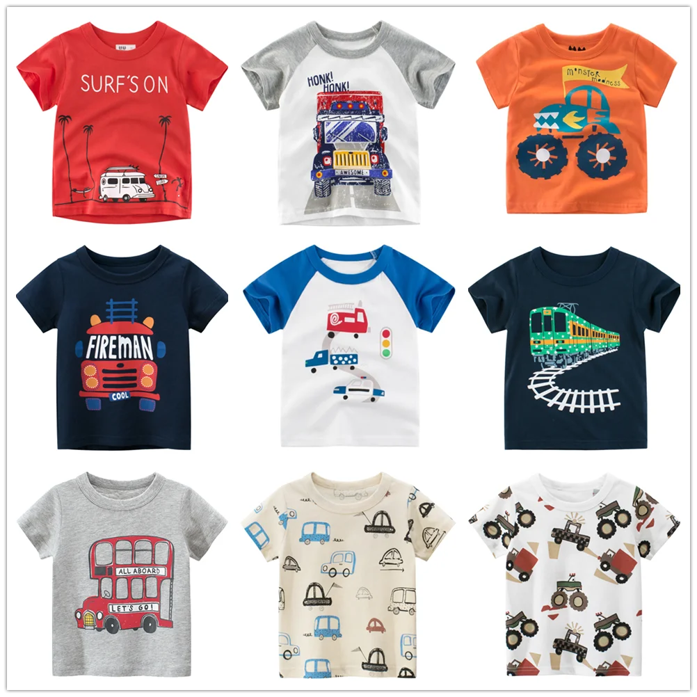 Baby Boys Clothes T-Shirts for 1 2 3 4 5 6 7 8 Years 100% Cotton Short Sleeve Car Bus Fire Truck Cartoon  Kids Summer Clothing