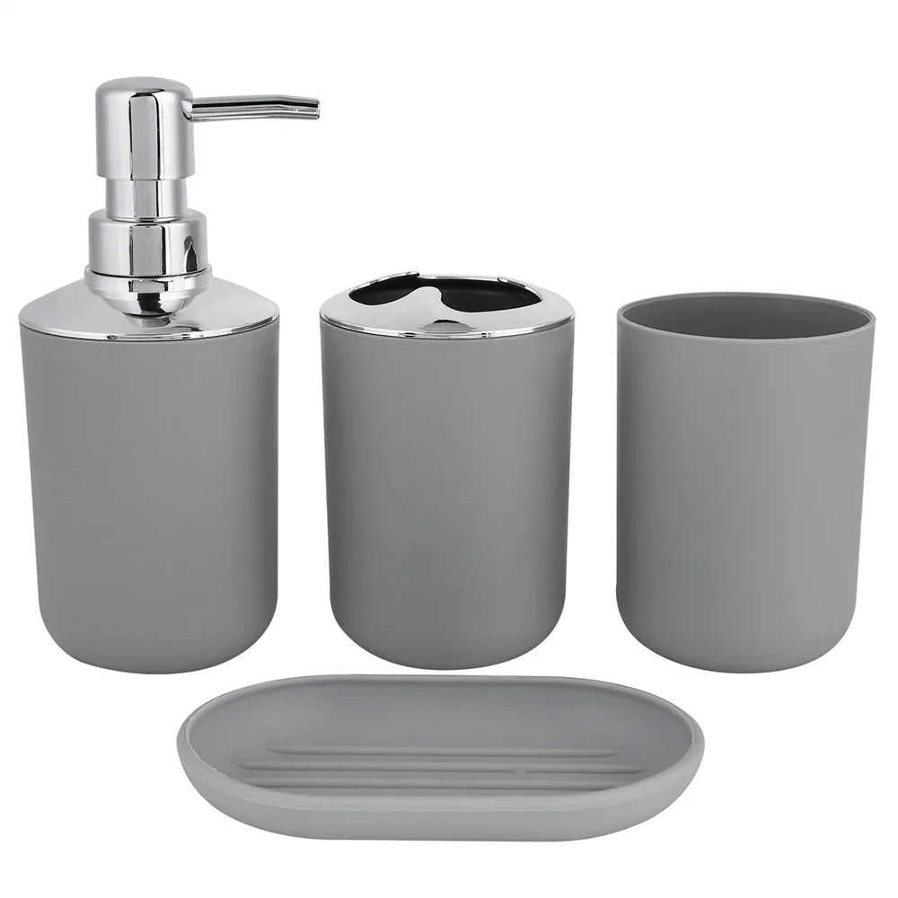 4pcs/Set Plastic Bathroom Set Toilet Brush Holder Toothbrush Glass Cup Soap Dispenser Soap Dish Bathroom Accessories