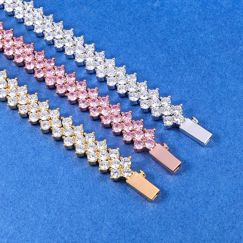 Hip Hop 10MM Bling Iced Out Rose Tennis Chain CZ Copper Setting AAA+ Cubic Zirconia Stones Chain Gold For Men Women Jewelry