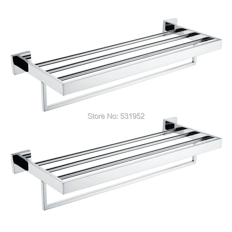 23 Inch Bathroom Double Towel Rail Rack Bar Shelf Wall Mounted Stainless Steel Polished Towel Storage Rack Shelf