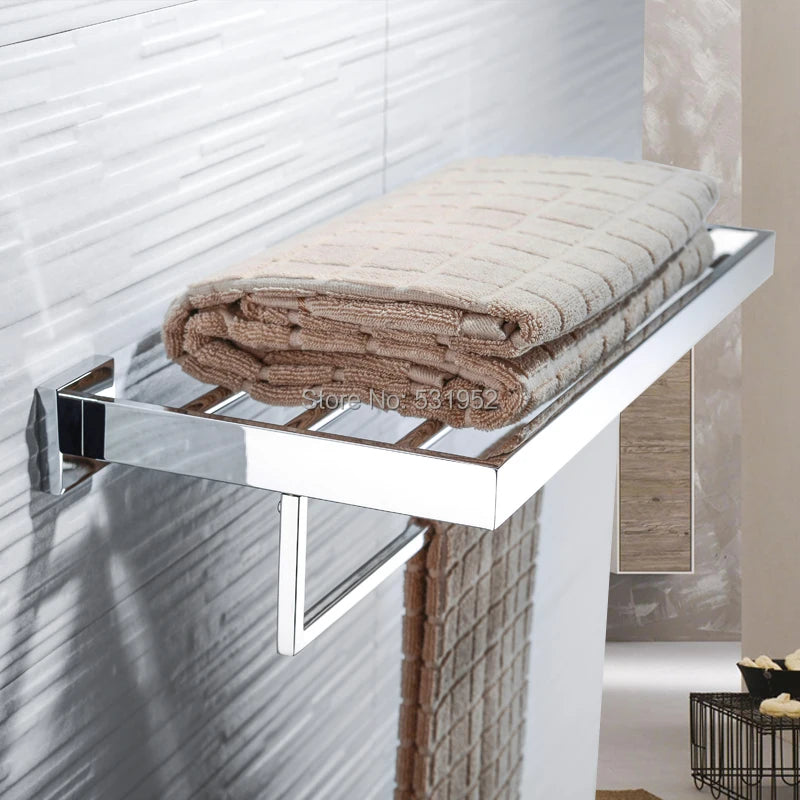 23 Inch Bathroom Double Towel Rail Rack Bar Shelf Wall Mounted Stainless Steel Polished Towel Storage Rack Shelf
