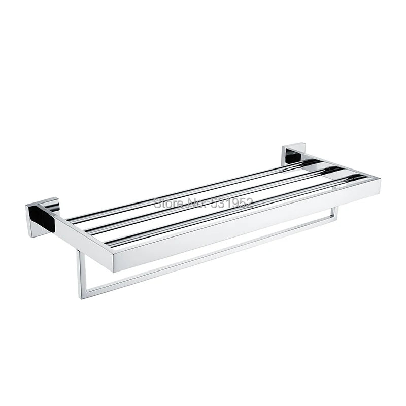 23 Inch Bathroom Double Towel Rail Rack Bar Shelf Wall Mounted Stainless Steel Polished Towel Storage Rack Shelf