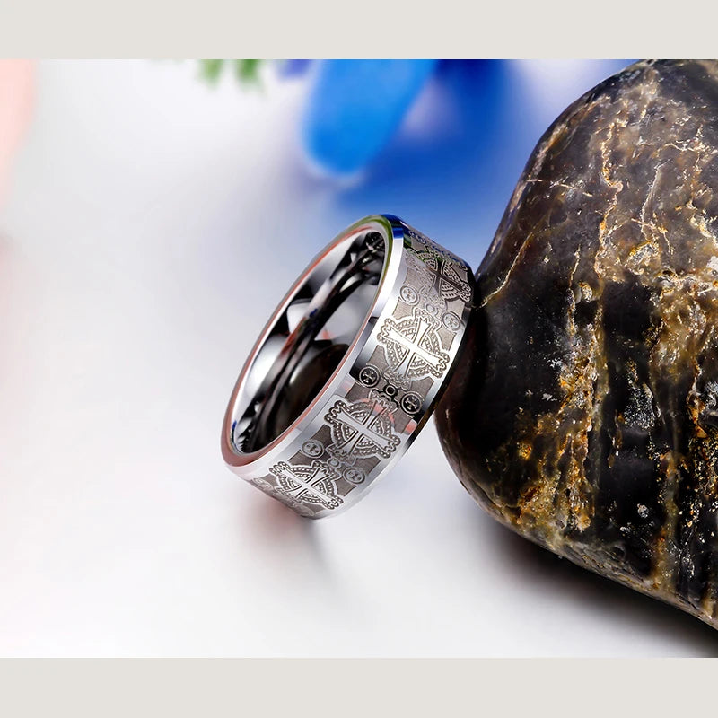 BONISKISS Tungsten 2020 Vintage Men's Ring 8mm Cool Gift Jewellry Man's Engrave Wedding Bands anillos hombre Unique Bijoux