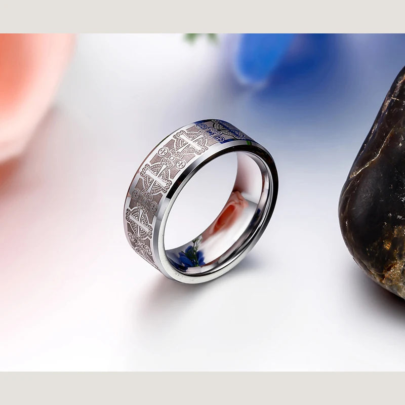 BONISKISS Tungsten 2020 Vintage Men's Ring 8mm Cool Gift Jewellry Man's Engrave Wedding Bands anillos hombre Unique Bijoux